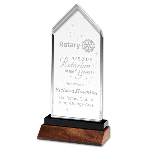 Rotary The Glacial Edge Clear Acrylic / Walnut Base Award