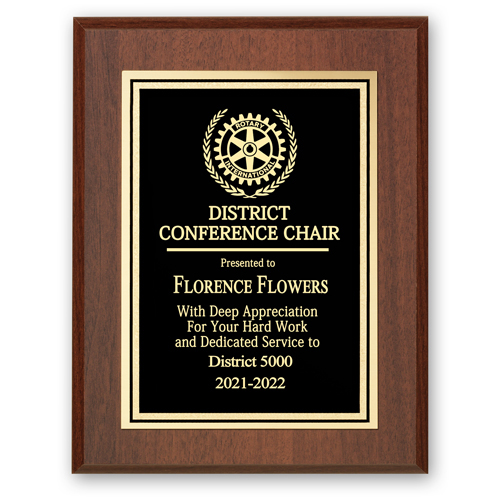 Rotary District Conference Chair  Plaque - Club Executive Series