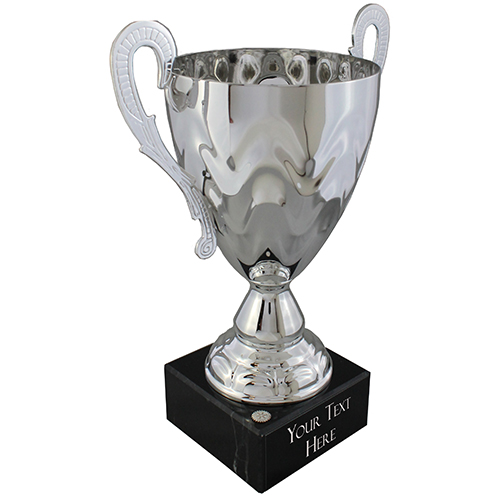 Custom Silver Metal Cup Trophy on Black Marble Base