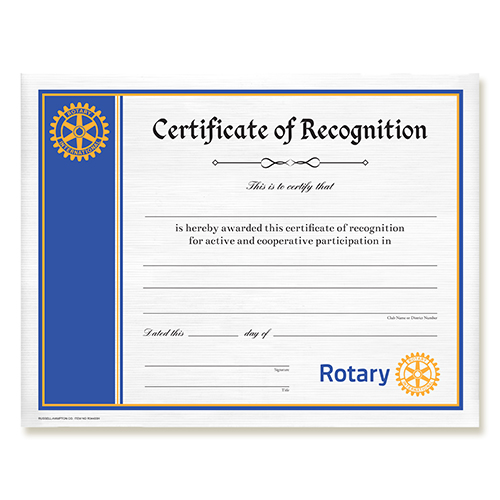 Rotary Certificate Of Recognition