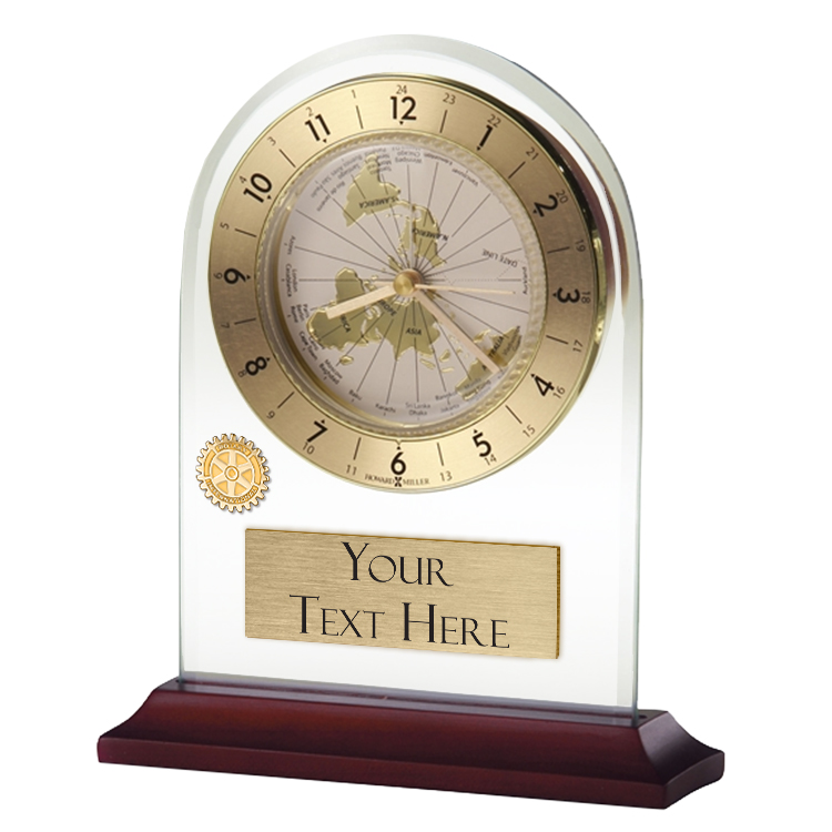 Rotary Custom Beveled Glass World Time Alarm Clock